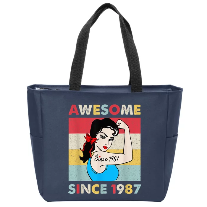 35 Year 35th Birthday Wo Vintage 1987 Birthday Present Gift Zip Tote Bag