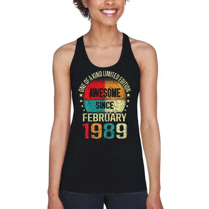 34 Year Awesome Since February 1989 Vintage 34th Birthday 34 Women's Racerback Tank