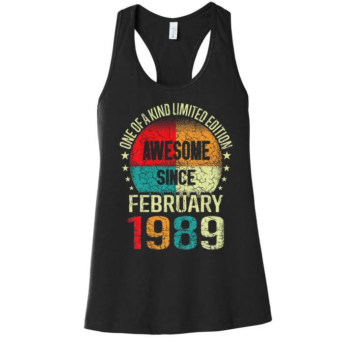 34 Year Awesome Since February 1989 Vintage 34th Birthday 34 Women's Racerback Tank