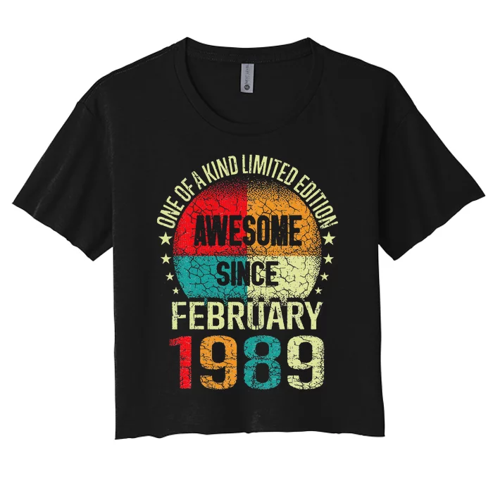 34 Year Awesome Since February 1989 Vintage 34th Birthday 34 Women's Crop Top Tee