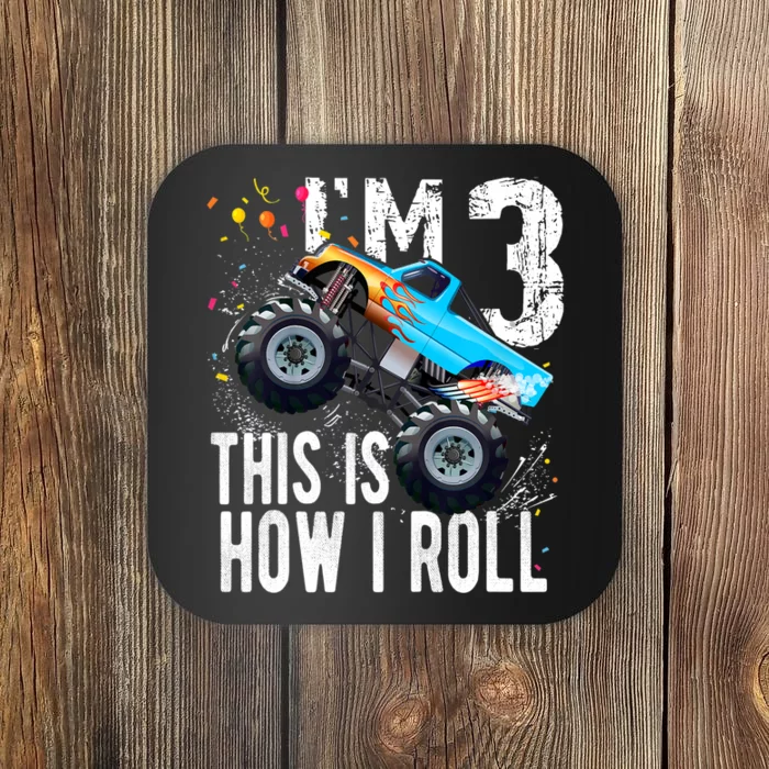 3 Year Old Gift Cool 3th Birthday Boy Gift For Monster Truck Car Lovers Coaster