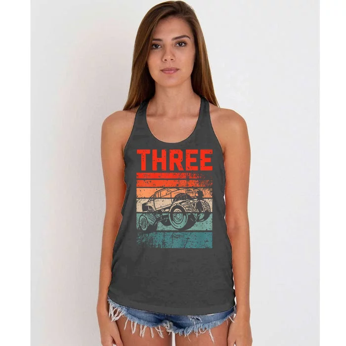 3 Year Old 3rd Birthday Monster Truck Women's Knotted Racerback Tank