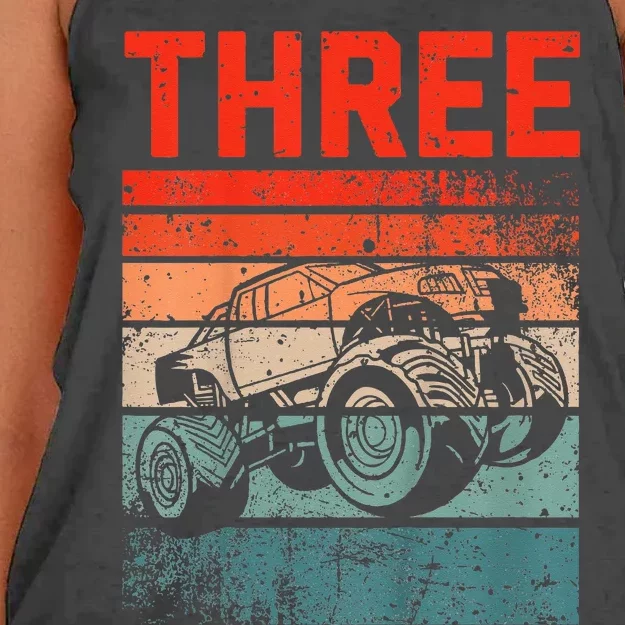 3 Year Old 3rd Birthday Monster Truck Women's Knotted Racerback Tank