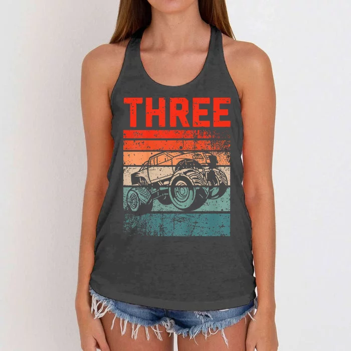 3 Year Old 3rd Birthday Monster Truck Women's Knotted Racerback Tank