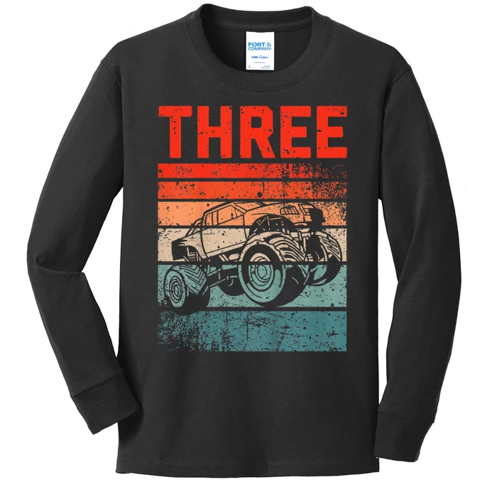 3 Year Old 3rd Birthday Monster Truck Kids Long Sleeve Shirt