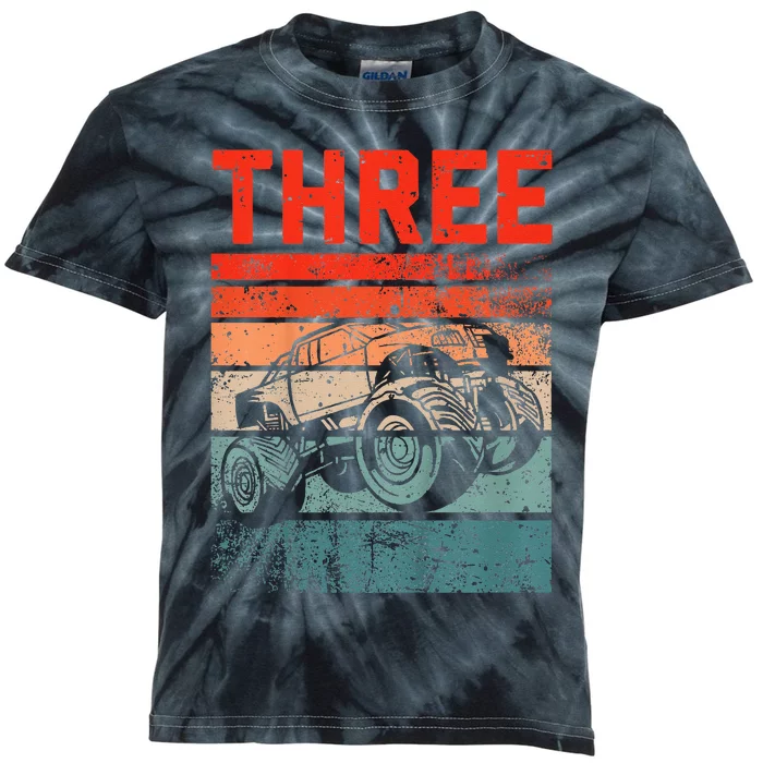 3 Year Old 3rd Birthday Monster Truck Kids Tie-Dye T-Shirt