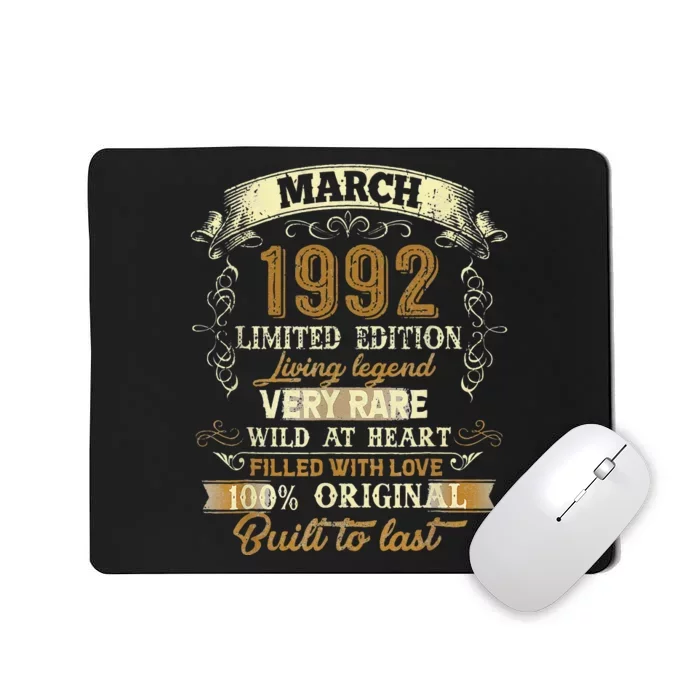 31 Year Old Gift March 1992 Vintage Awesome 31st Birthday Mousepad