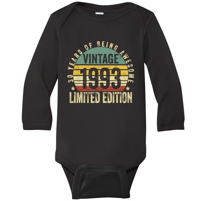 30 Year Old Gifts Vintage 1993 Limited Edition 30th Birthday Baby Long Sleeve Bodysuit