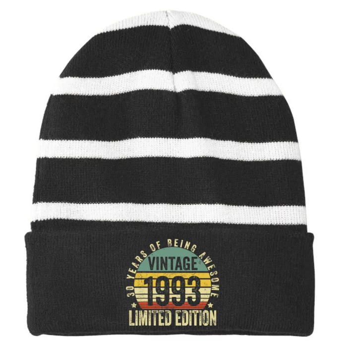 30 Year Old Gifts Vintage 1993 Limited Edition 30th Birthday Striped Beanie with Solid Band