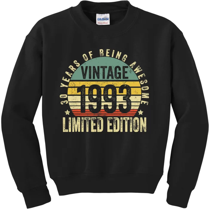 30 Year Old Gifts Vintage 1993 Limited Edition 30th Birthday Kids Sweatshirt