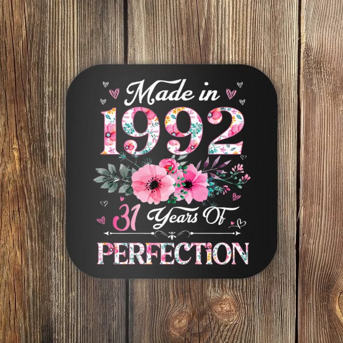 31 Year Old Made In 1992 Floral 31st Birthday Gifts Women Coaster