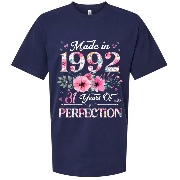 31 Year Old Made In 1992 Floral 31st Birthday Gifts Women Sueded Cloud Jersey T-Shirt