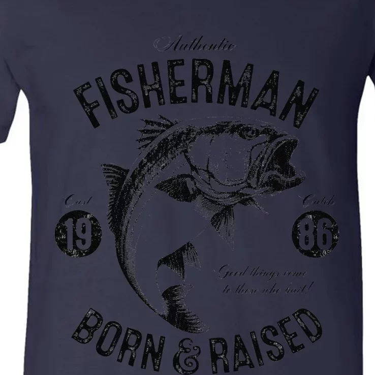 37 Year Old Fisherman Fishing 1986 37th Birthday Gift V-Neck T-Shirt