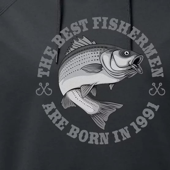 32 Year Old Fisherman Fishing 1991 32nd Birthday Performance Fleece Hoodie