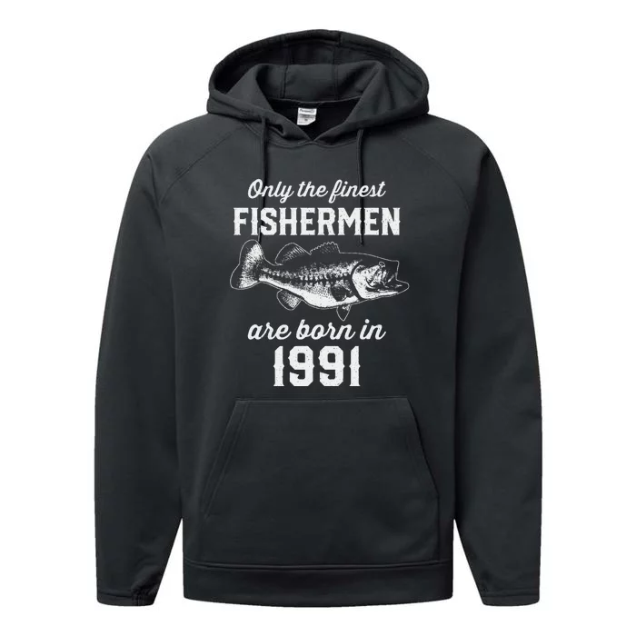 32 Year Old Fishing Fisherman 1991 32nd Birthday Performance Fleece Hoodie