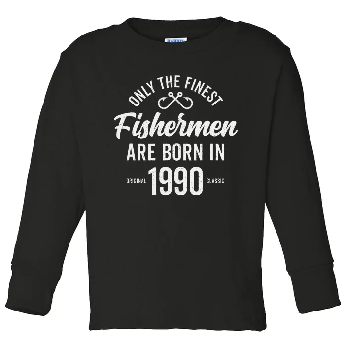 33 Year Old Fisherman Fishing 1990 33rd Birthday Gift Toddler Long Sleeve Shirt