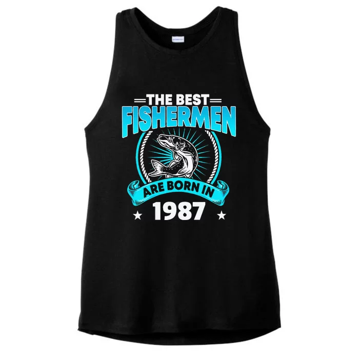 34 Year Old Vintage 1987 Fishing Fisherman 34th Birthday Ladies Tri-Blend Wicking Tank