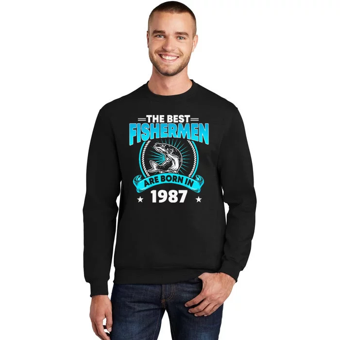 34 Year Old Vintage 1987 Fishing Fisherman 34th Birthday Tall Sweatshirt