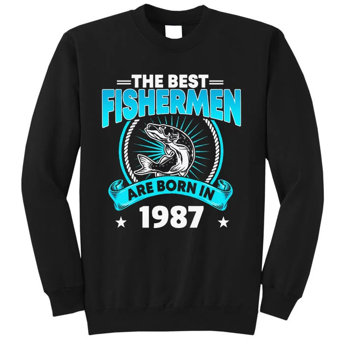 34 Year Old Vintage 1987 Fishing Fisherman 34th Birthday Tall Sweatshirt