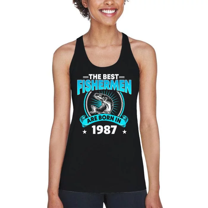 34 Year Old Vintage 1987 Fishing Fisherman 34th Birthday Women's Racerback Tank