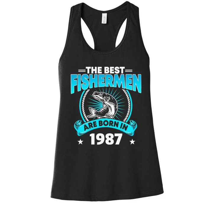 34 Year Old Vintage 1987 Fishing Fisherman 34th Birthday Women's Racerback Tank