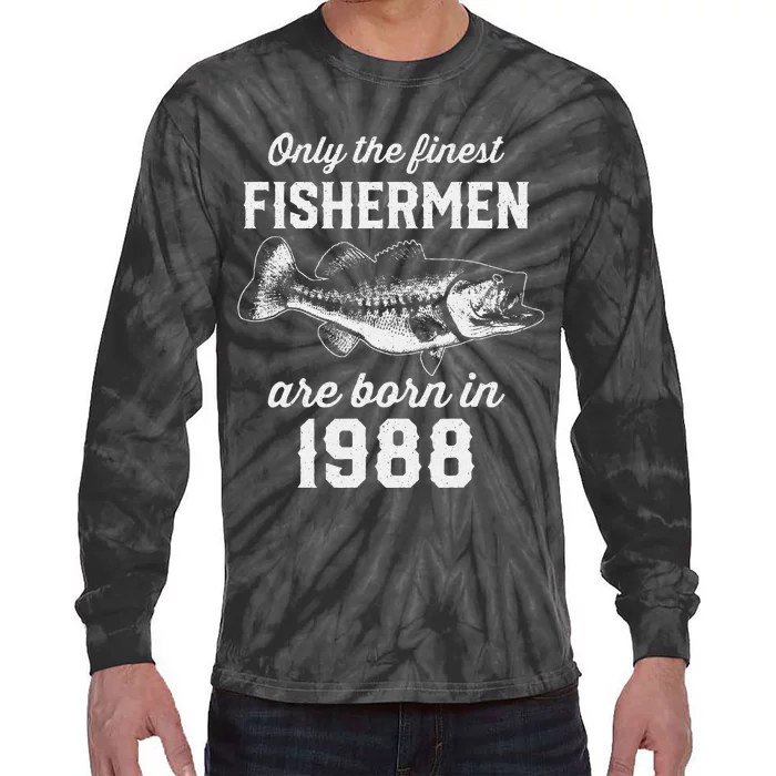 35 Year Old Fisherman Fishing 1988 35th Birthday Tie-Dye Long Sleeve Shirt