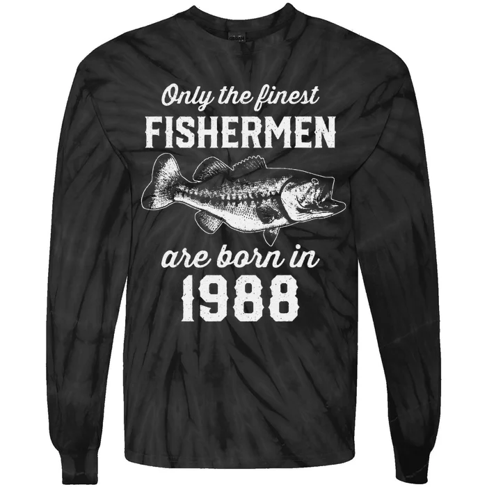 35 Year Old Fisherman Fishing 1988 35th Birthday Tie-Dye Long Sleeve Shirt