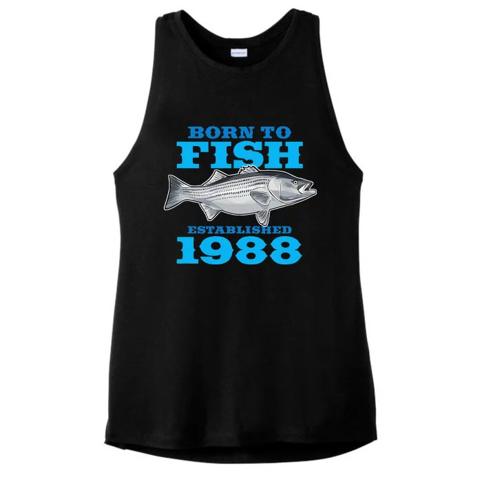 35 Year Old Fishing Fisherman 1988 35th Birthday Ladies Tri-Blend Wicking Tank