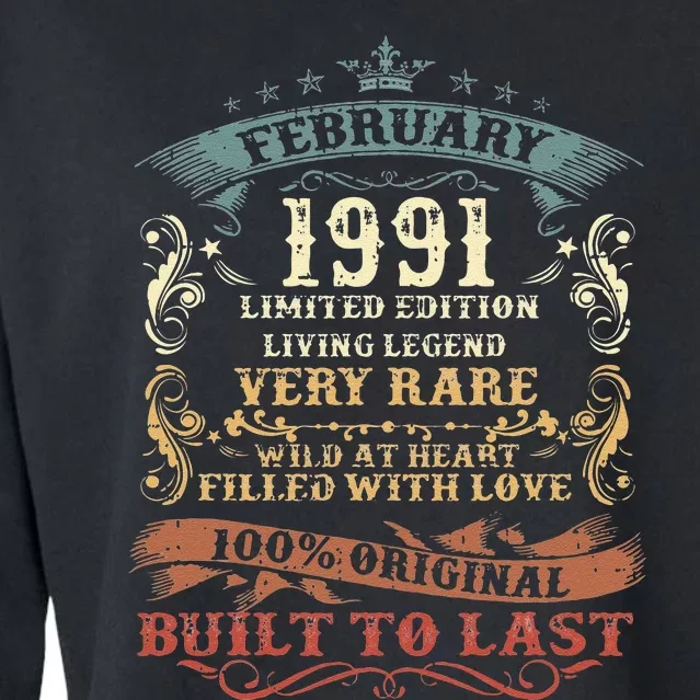 32 Year Old Awesome Since February 1991 32nd Birthday Gift Cropped Pullover Crew