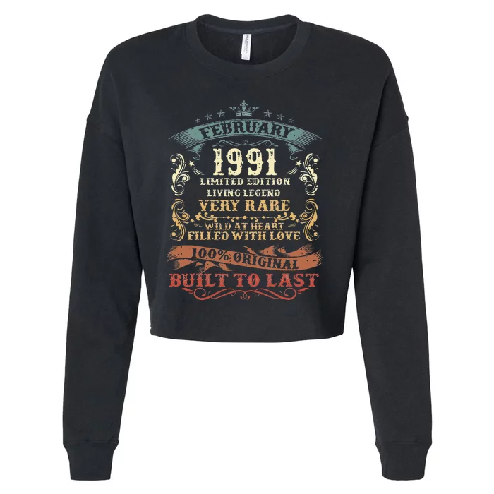 32 Year Old Awesome Since February 1991 32nd Birthday Gift Cropped Pullover Crew