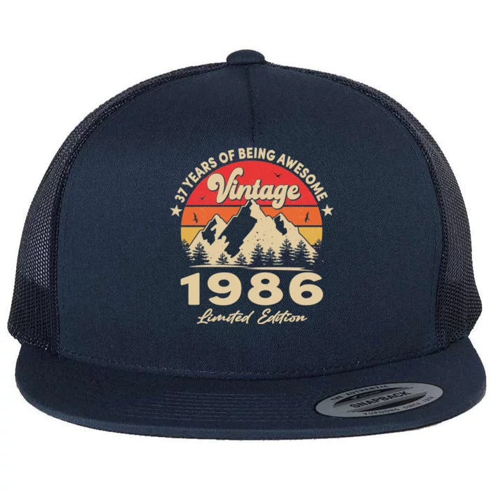 37 Years Old 37th Birthday Vintage Retro 1986 37th Bday Gift Flat Bill Trucker Hat