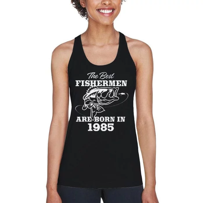 38 Year Old Fisherman Fishing 1985 38th Birthday Women's Racerback Tank