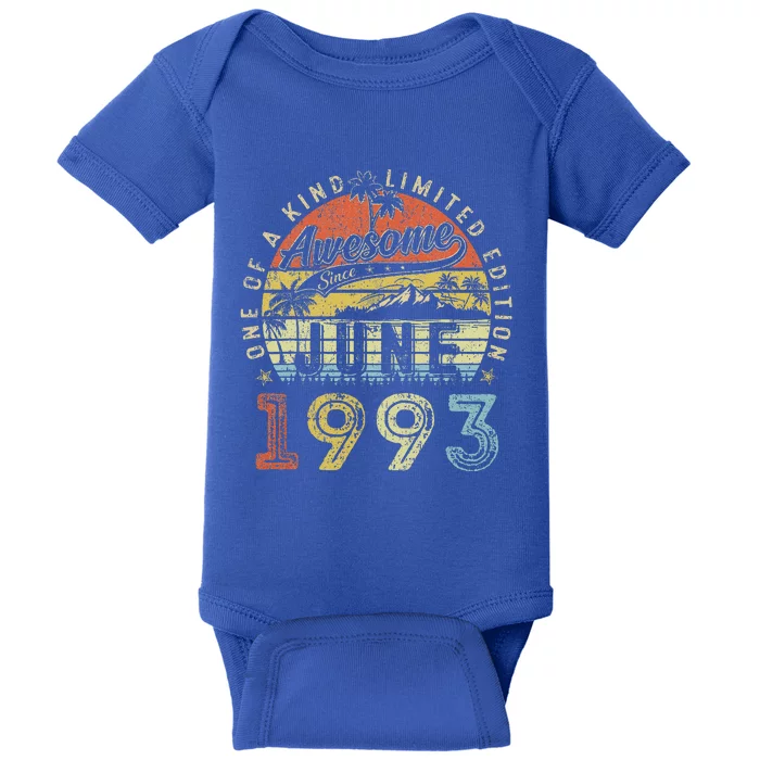 30 Year Old Awesome Since June 1993 30th Birthday Baby Bodysuit