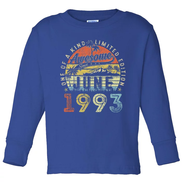 30 Year Old Awesome Since June 1993 30th Birthday Toddler Long Sleeve Shirt