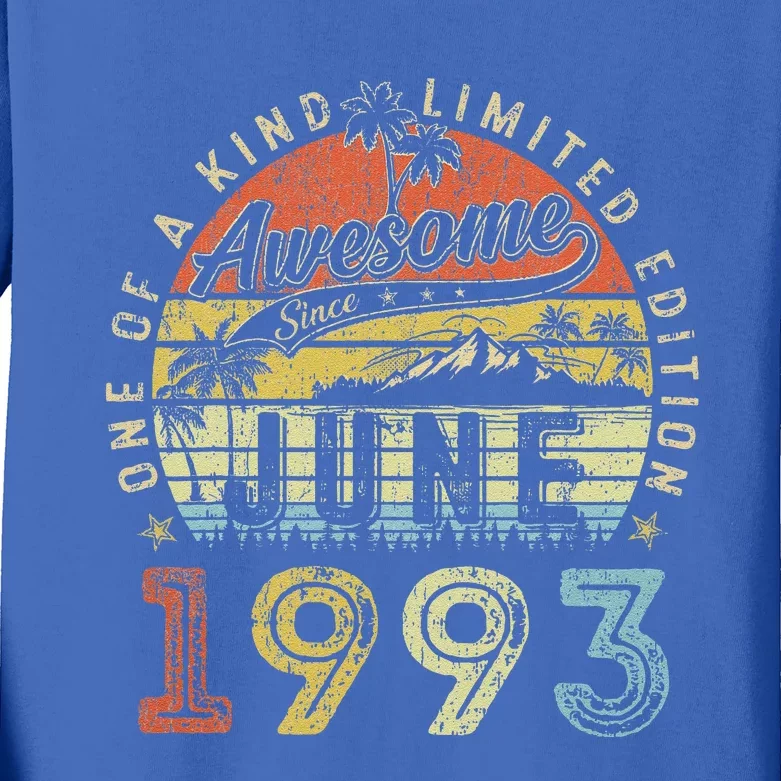 30 Year Old Awesome Since June 1993 30th Birthday Kids Long Sleeve Shirt