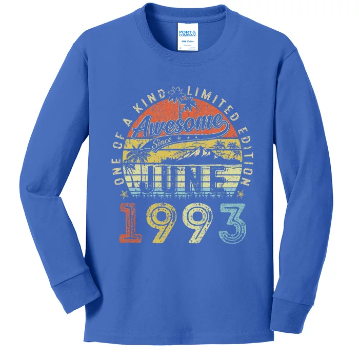 30 Year Old Awesome Since June 1993 30th Birthday Kids Long Sleeve Shirt