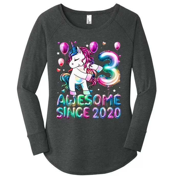 3 Years Old Unicorn Flossing 3rd Birthday Girl Unicorn Party Women's Perfect Tri Tunic Long Sleeve Shirt