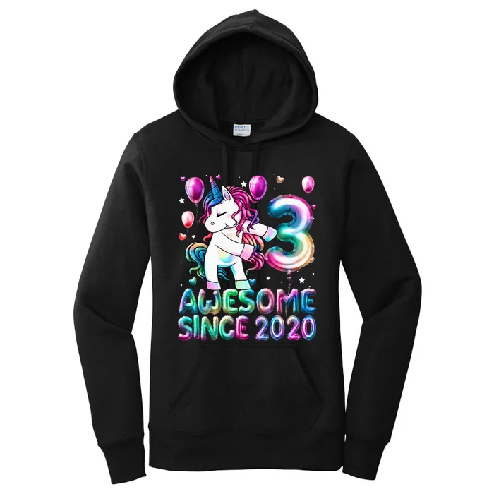 3 Years Old Unicorn Flossing 3rd Birthday Girl Unicorn Party Women's Pullover Hoodie