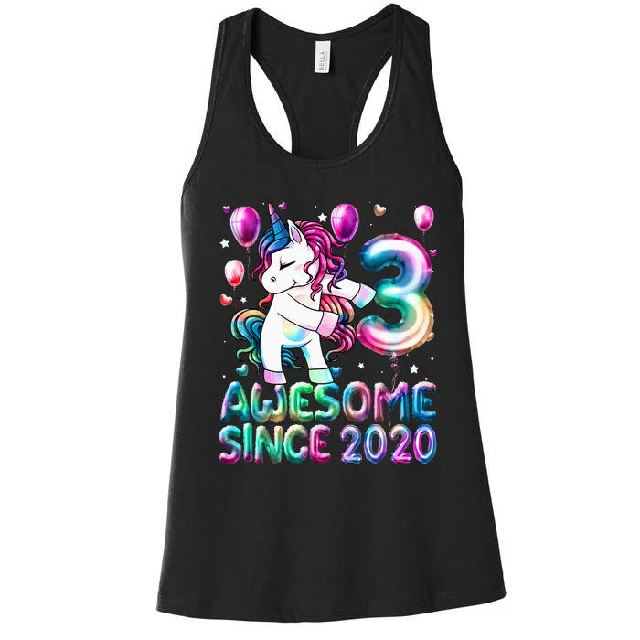 3 Years Old Unicorn Flossing 3rd Birthday Girl Unicorn Party Women's Racerback Tank