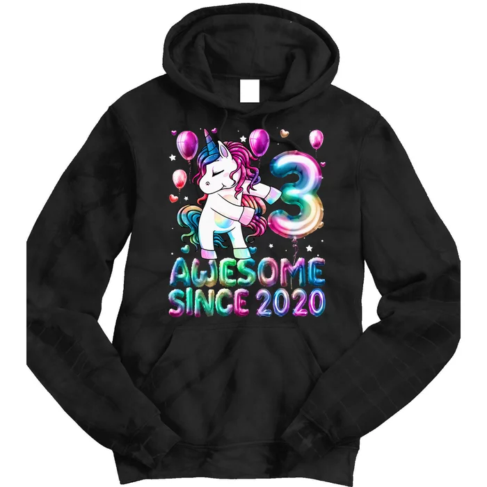 3 Years Old Unicorn Flossing 3rd Birthday Girl Unicorn Party Tie Dye Hoodie