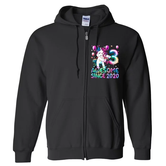 3 Years Old Unicorn Flossing 3rd Birthday Girl Unicorn Party Full Zip Hoodie