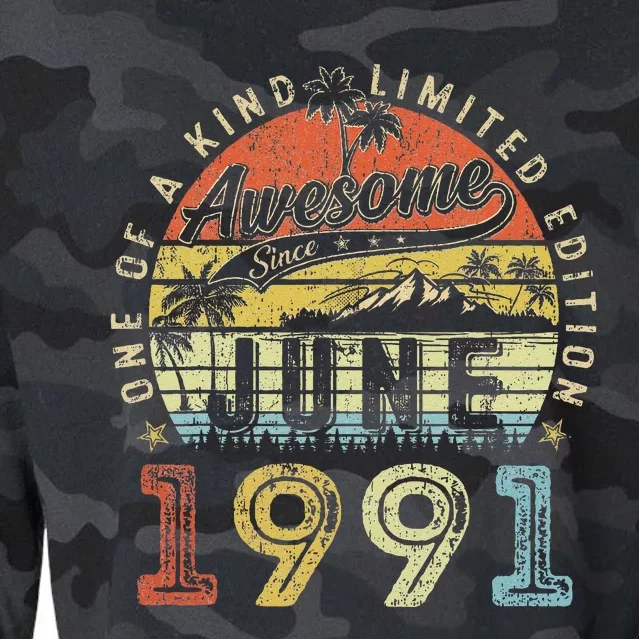 32 Year Old Awesome Since June 1991 32th Birthday Cropped Pullover Crew