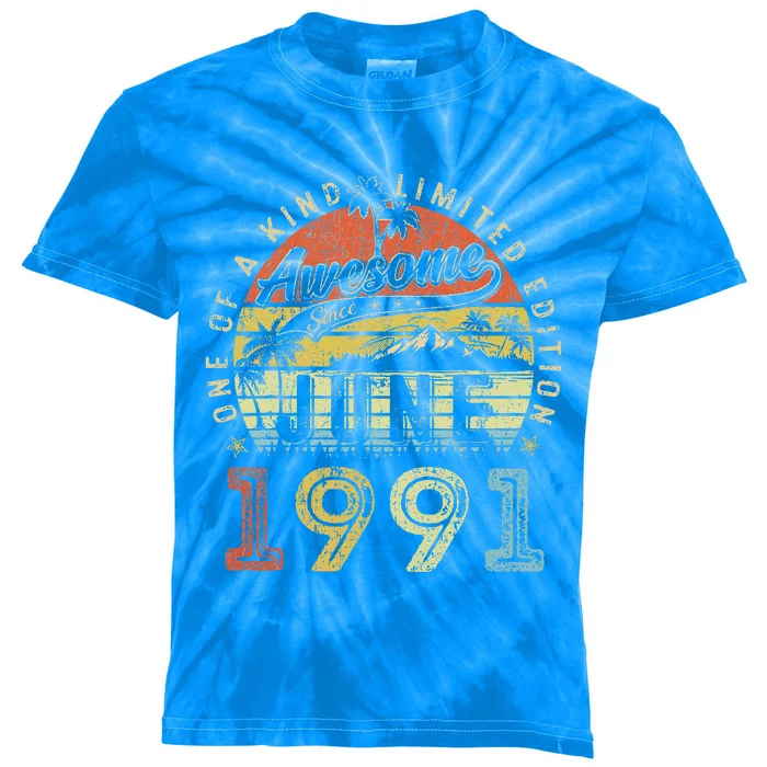 32 Year Old Awesome Since June 1991 32th Birthday Kids Tie-Dye T-Shirt