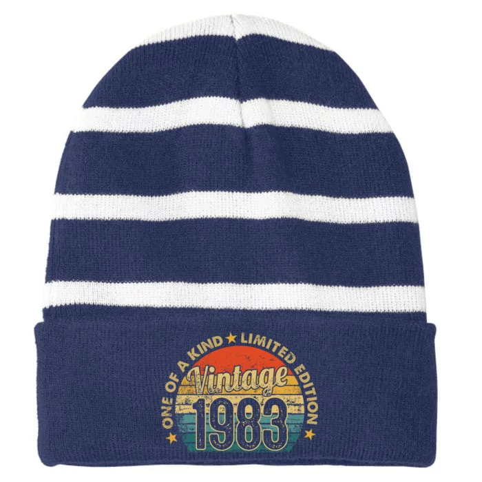 39 Years Old Vintage 1983 Limited Edition 39th Striped Beanie with Solid Band