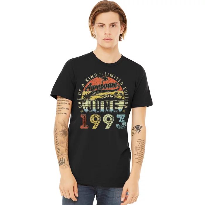 30 Year Old Awesome Since June 1993 30th Birthday Premium T-Shirt