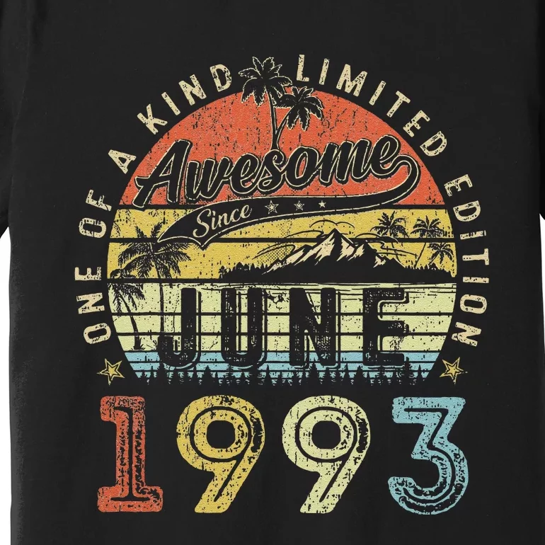 30 Year Old Awesome Since June 1993 30th Birthday Premium T-Shirt