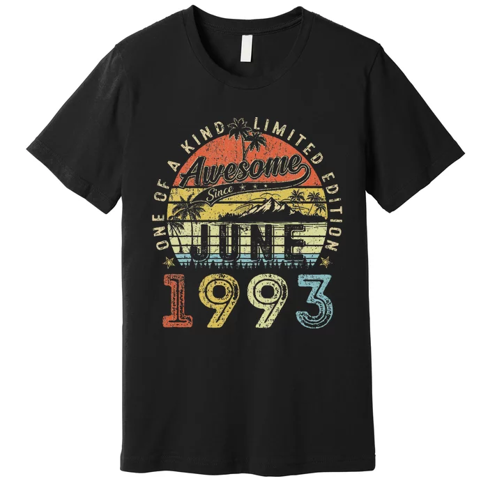 30 Year Old Awesome Since June 1993 30th Birthday Premium T-Shirt