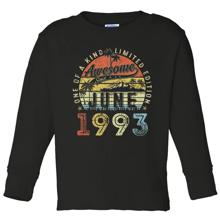 30 Year Old Awesome Since June 1993 30th Birthday Toddler Long Sleeve Shirt