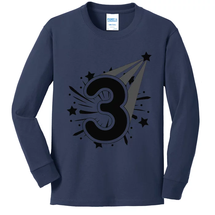 3 Years Old Vintage Number Three 3rd Birthday Party Kids Long Sleeve Shirt