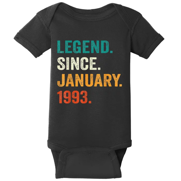 30 Year Old Gift 30th Birthday Legend Since January 1993 Baby Bodysuit